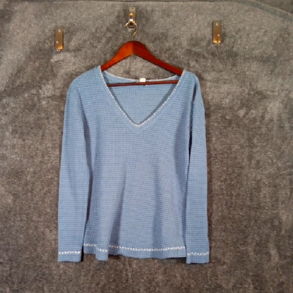Sundance V Neck Blue  Long Sleeve Waffle Knit Size Medium Women - Picture 3 of 6